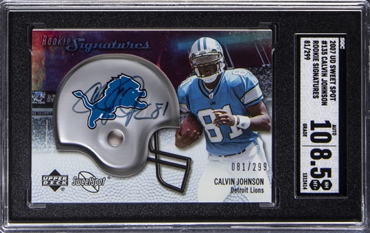 2007 Upper Deck Sweet Spot "Rookie Signatures" #135 Calvin Johnson Signed Rookie Card (#081/299) - Johnsons Jersey Number! - SGC NM-MT+ 8.5/SGC 10